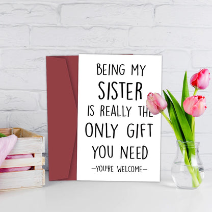 Funny Birthday Card for Sister – Humorous Greeting Card with Envelope, Personalized Sister Gift Birthday Wishes Card