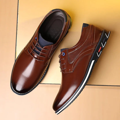Men's Classic Leather Slip-On Shoes - Pointed Toe Oxfords for Business, Office & Weddings