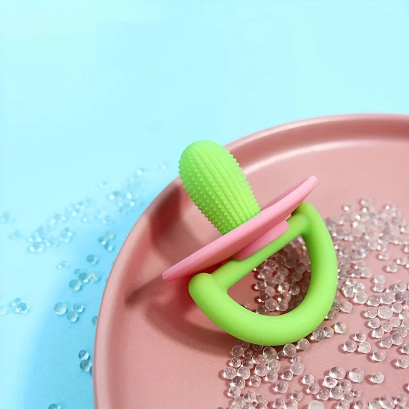 Silicone Teether Ring – Pacifier-Style Soft Teething Tool with Molar Massage Dots