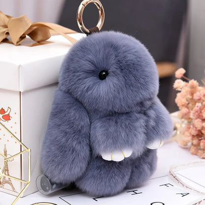 Fluffy Rabbit Fur Pompon Keychain – Cute Bunny Bag and Car Key Ring for Women and Girls