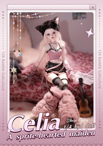 Celia N Y2K Baddie 1/4 BJD Doll – Fullset Pastel Punk Pink Cyber Style, Sweet Honey Girl ShugaFairy Collectible Figure