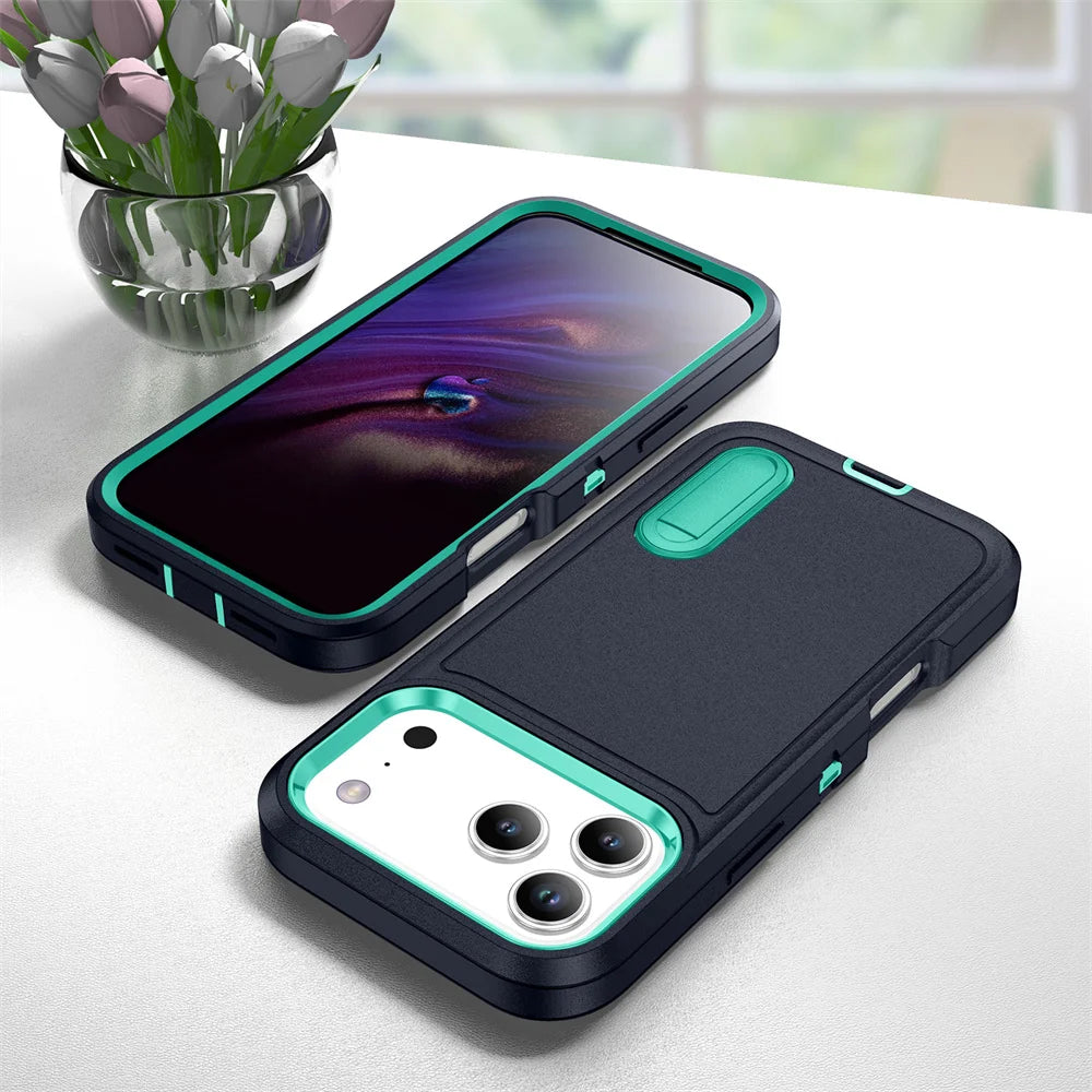 Heavy Duty Armor Phone Case for iPhone – Shockproof Stand Cover with Kickstand for iPhone 11 to 17 Series