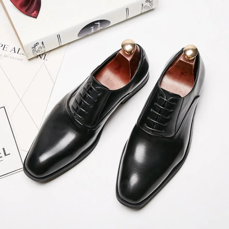 Men's Leather Oxford Dress Shoes - Formal Business Lace-Up Footwear for Office, Wedding & Special Occasions
