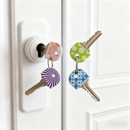 6Pcs Silicone Key Covers - Round Flower Pattern Non Slip Key Identifier and Protective Keychain Accessories