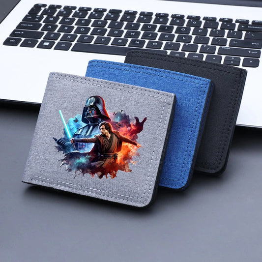 Star Wars Men's Canvas Wallet – Black/Blue/Gray Short Purse, Card Holder & Money Bag with Credit Card Case