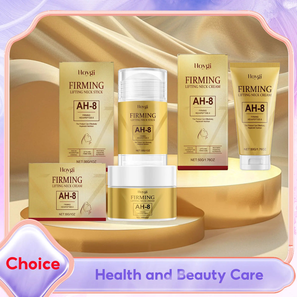 AH-8 Firming Neck Cream - Hexapeptide and Hyaluronic Acid Moisturizer for Hydrated, Smoother-Looking Skin