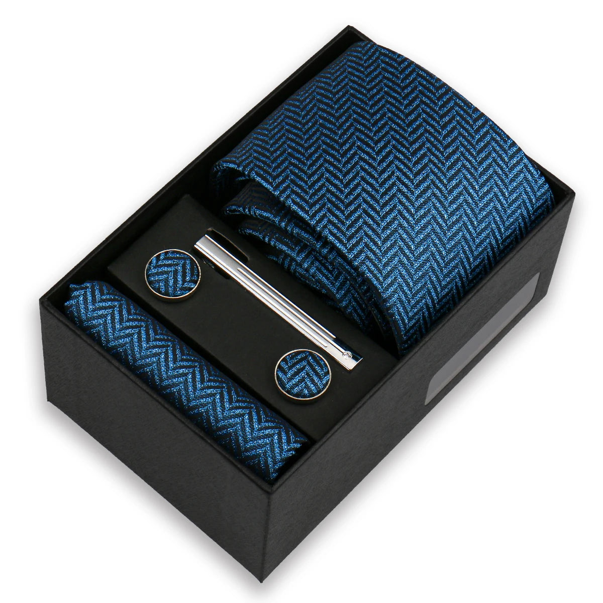 Men's Tie & Cufflink Gift Set - 8cm Necktie Handkerchief Clip Box for Formal Business Suits