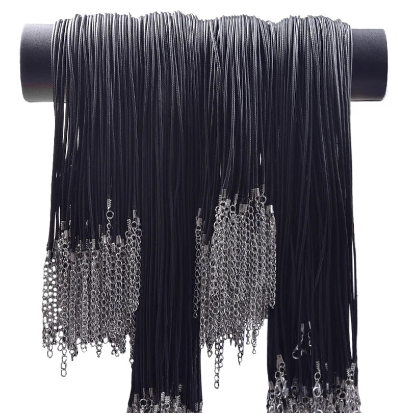 Black Leather Rope Chain Necklace – 50/55/60cm DIY Wax Alloy Chains with Lobster Clasp, 10/20/30pcs for Men & Women