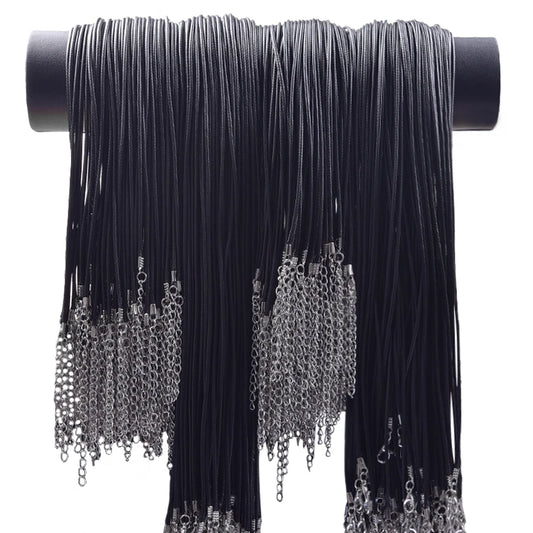 Black Leather Rope Chain Necklace – 50/55/60cm DIY Wax Alloy Chains with Lobster Clasp, 10/20/30pcs for Men & Women