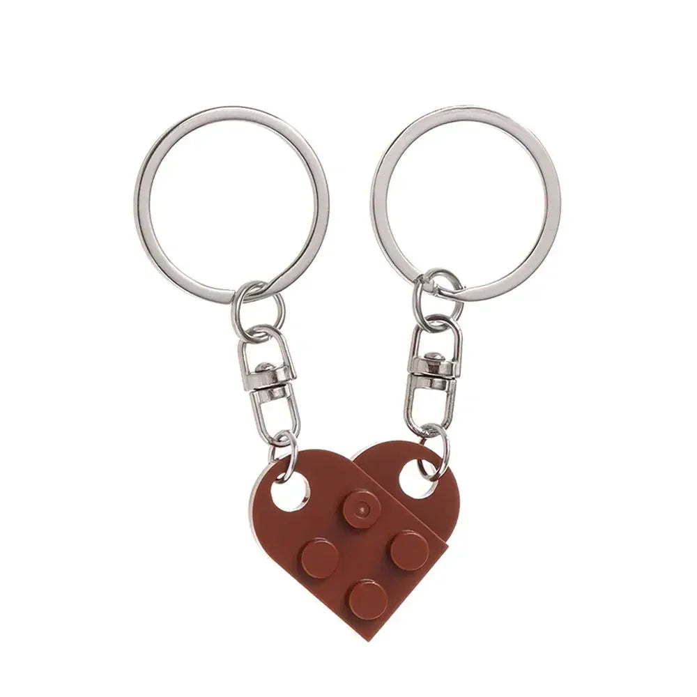 Love Heart Building Block Keychains - Matching Couple and Friendship Key Rings, Separable Brick Heart Gift