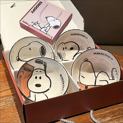 Cute Snoopy Ceramic Bowl Set — Kawaii Anime Tableware, High-Value Household Gift Set