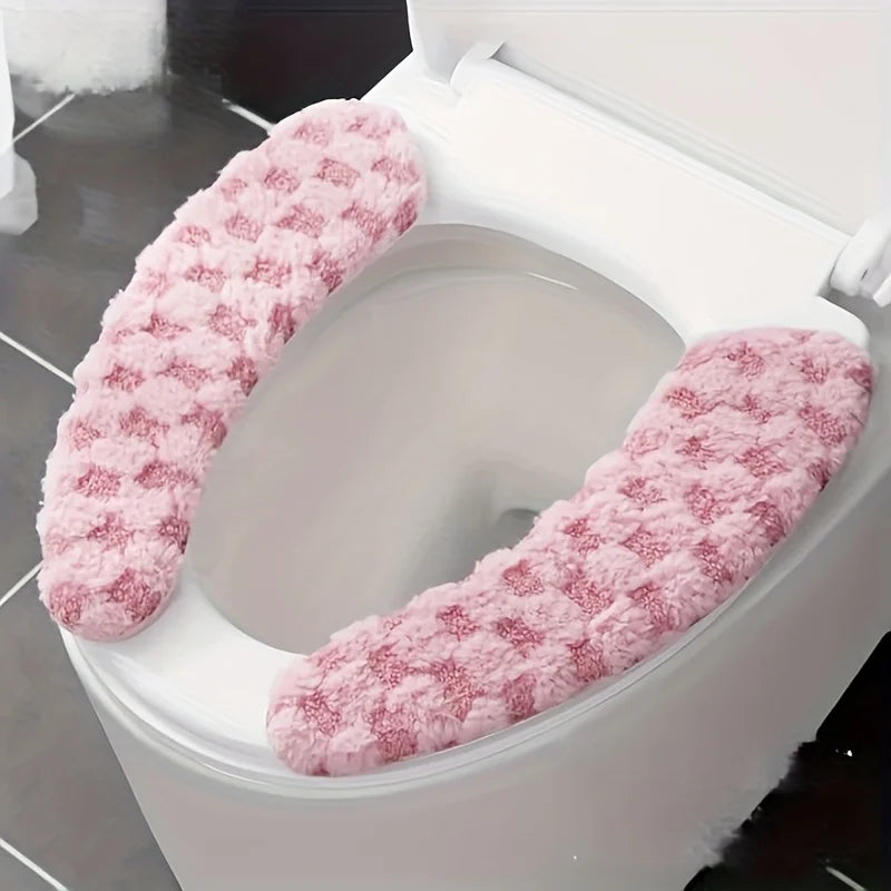 Thick Warm Toilet Seat Cushion Cover – Adhesive, Washable & Reusable Bathroom Mat for Winter Comfort