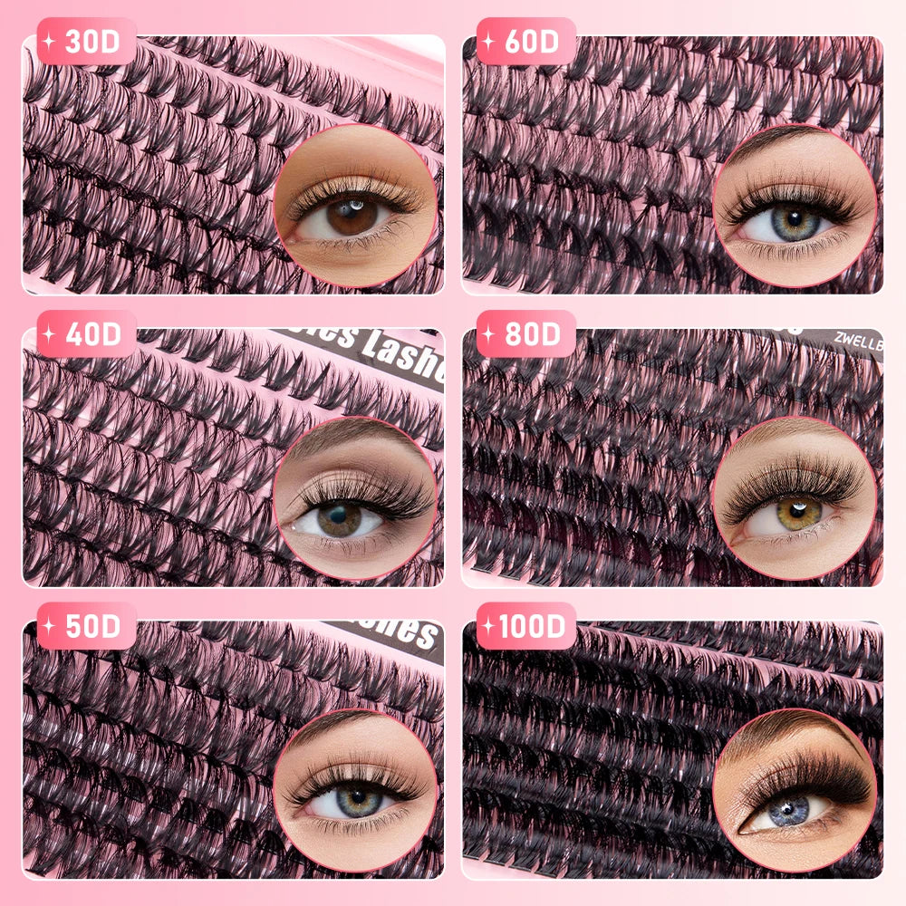 780pcs Eyelash Clusters Kit – 8-16mm Extension with Bond & Seal, Remover, Applicator for DIY Home Makeup