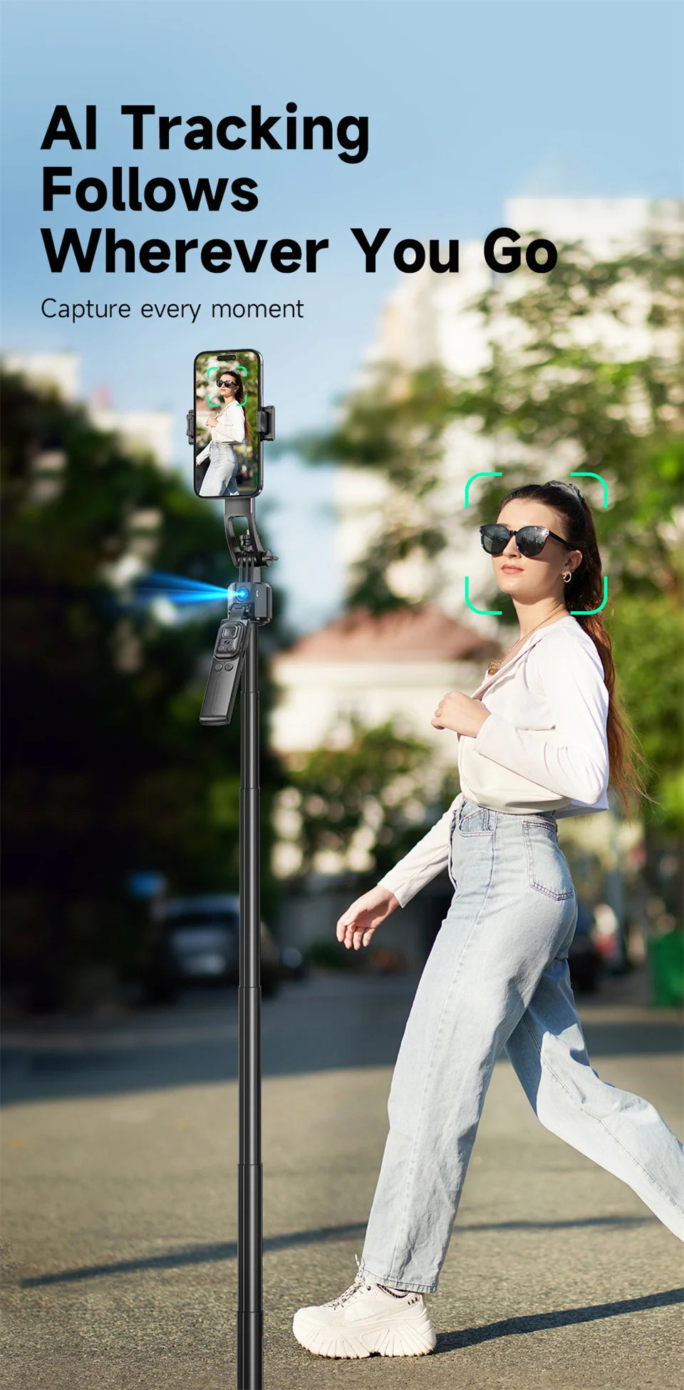 C17 360° Auto-Rotation Monopod – AI Tracking Tripod with Bluetooth Shutter, Fill Light & Wireless Selfie Stick for Phones