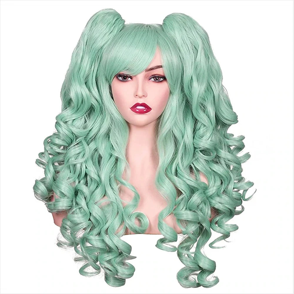 HAIRJOY Women's Long Curly Synthetic Cosplay Wig with 2 Ponytails – Halloween & Party Wig