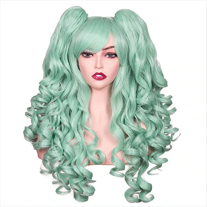 HAIRJOY Women's Long Curly Synthetic Cosplay Wig with 2 Ponytails – Halloween & Party Wig