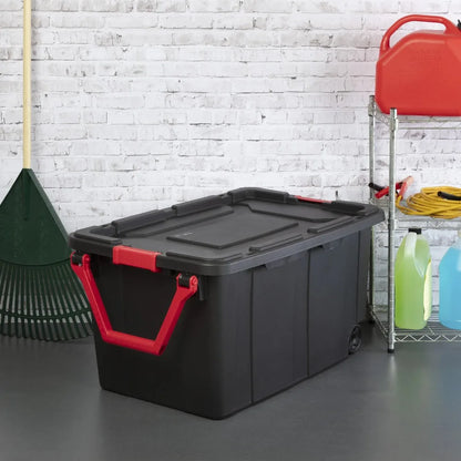 Sterilite 40 Gallon Extra Large Storage Bin - Wheeled Plastic Storage Container with Handle, Black, 2-Pack