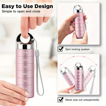 Metal Travel Pill Organizer — Portable Waterproof 7-Day Weekly Medicine Box, Large Aluminum Alloy Container