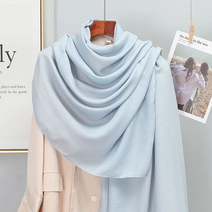 Winter Warm Cotton-Linen Pashmina Scarf for Women – Plain Stripe with Tassels – Hijab Shawl Wrap Bandana – New