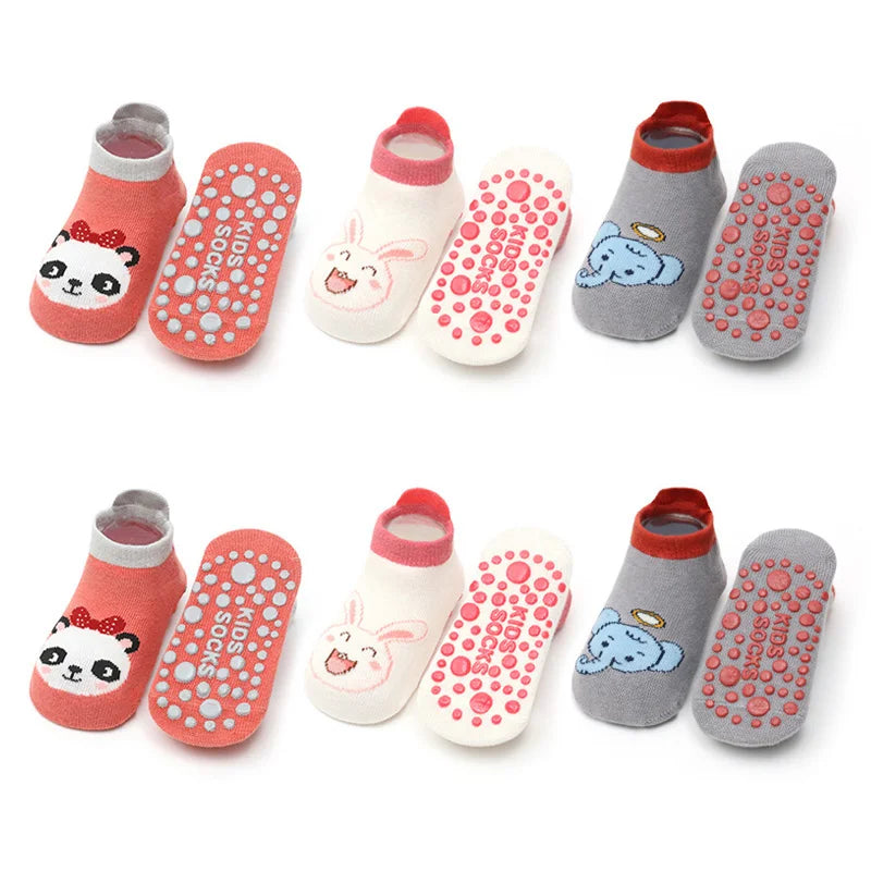 6 Pairs Kids Cotton Socks – Cute Cartoon Animal Pattern, Comfy & Breathable Non-Slip Baby Socks