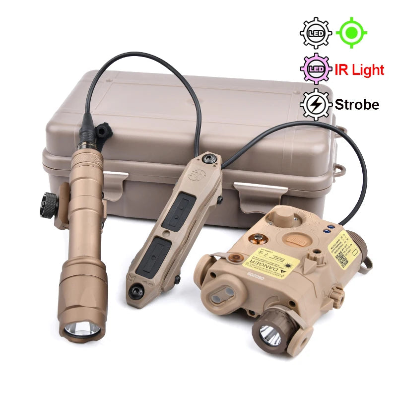 PEQ-15 Tactical SureFire M600C/M300A Flashlight — AR15 Airsoft Dual Control Switch with Red/Green/Blue Laser, Hunting Accessory
