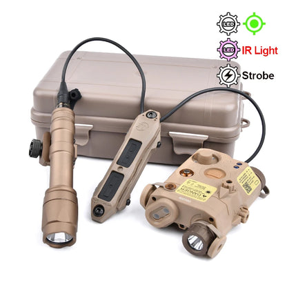 PEQ-15 Tactical SureFire M600C/M300A Flashlight — AR15 Airsoft Dual Control Switch with Red/Green/Blue Laser, Hunting Accessory