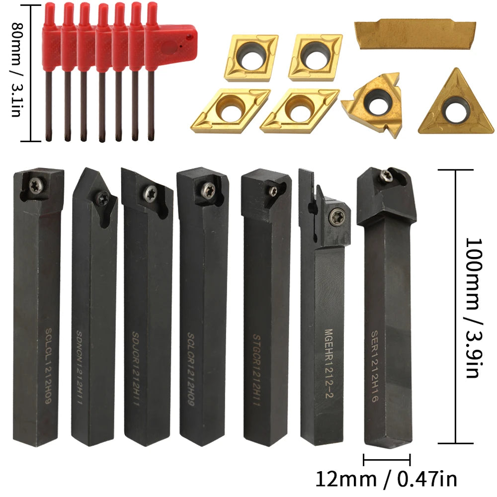 8-16mm Lathe Turning Tool Holder — Boring Bar & CNC Metal Cutter Rod with Shank and Inserts