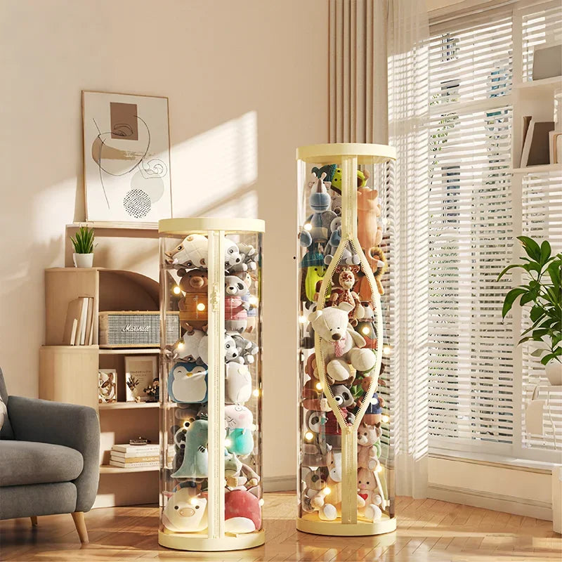 Transparent Doll & Plush Toy Storage Box — DIY Zipper Organizer Tube for Kids’ Toys, Christmas Gift, and Home Use