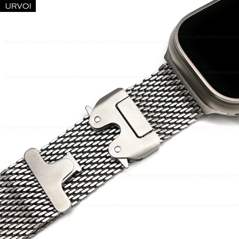 URVOI Stainless Steel Mesh Band for Apple Watch Ultra 2/1, Series 10/9 – 316L Secure Parachute Buckle, 46/49mm