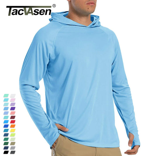 TACVASEN Men's Sun Protection Hoodie T-Shirt – UV-Proof, Lightweight, Breathable Long Sleeve Quick-Dry Top