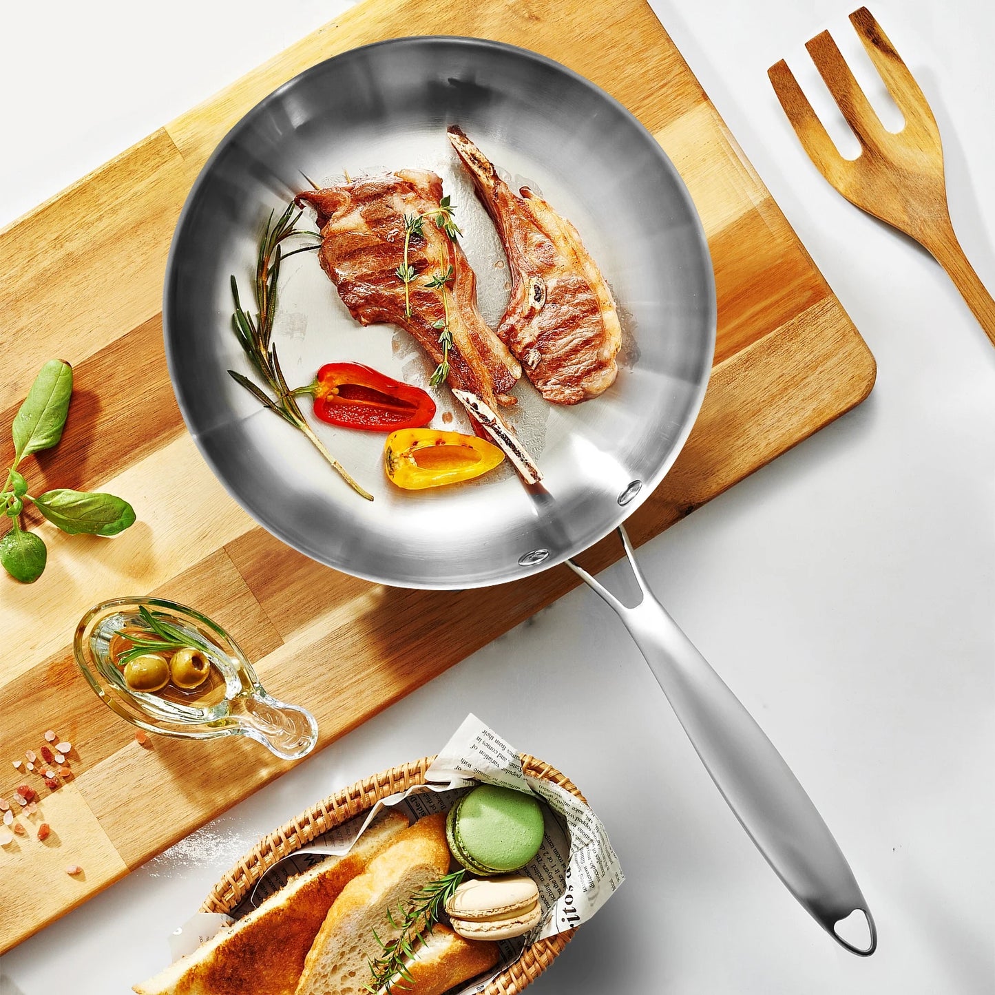 304 Stainless Steel Non-Stick Frying Pan - Uncoated Steak Cookware for Gas Stove and Induction Cooker