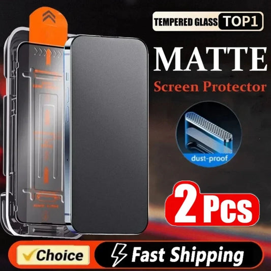 Matte Frosted Screen Protector for iPhone 11–16 Series – Oleophobic Coating, Dust-Free Installation, Anti-Glare Glass Film