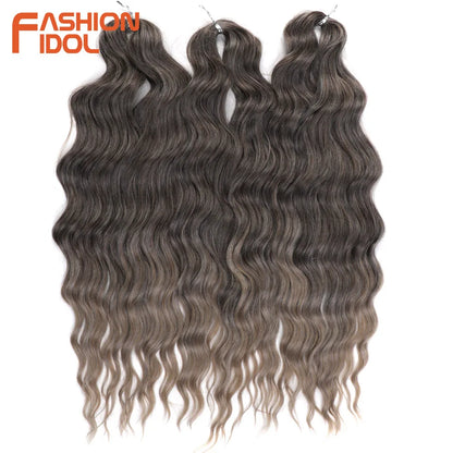 FASHION IDOL 24" Deep Wave Crochet Hair - 3-Piece Synthetic Water Wave Braiding Extensions, Ombre Rainbow Twist Hair