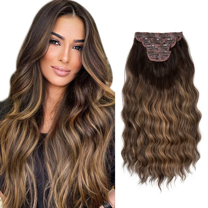 SARLA Synthetic Long Wavy Clip-In Hair Extensions 22" Thick Hairpiece for Women – Brown, Blonde, Black
