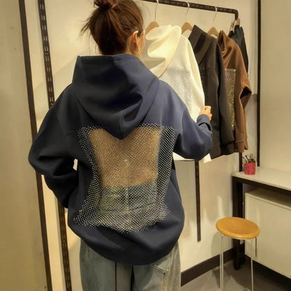 Women's Hollow Mesh Hoodie - Solid Color Backless Sweatshirt for Fall & Winter Fashion Gift