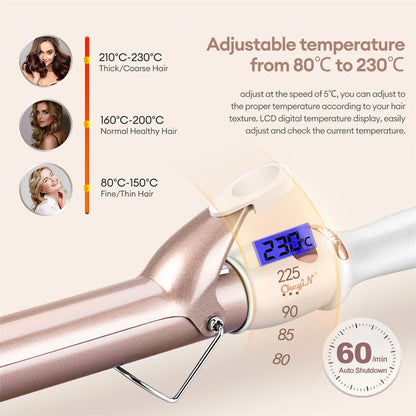 CkeyiN 32mm/38mm Electric Hair Curler – Professional Ceramic Curling Iron with Adjustable Temperature for Women