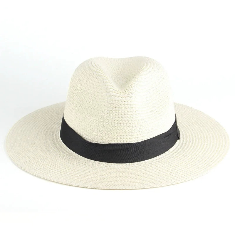 Unisex Straw Fedora Hat - Summer Beach Ribbon Jazz Style Sun Hat for Men & Women