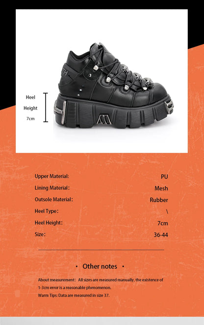 2024 New Punk Style Women's Platform Shoes – 6CM Lace-Up Gothic Ankle Boots with Metal Decor