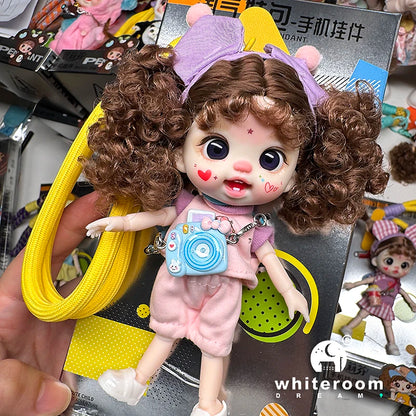 Mini Labbu Pocket Doll – Jointed Blythe-Style Boy & Girl Doll for Girls, Rainbow Ball Mobile Phone Decoration