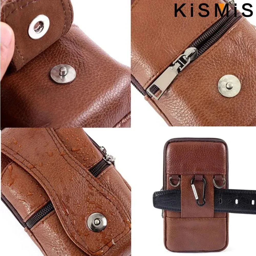 Men’s Leather Vintage Waist Bag – Phone Holster Pouch for Travel, Hiking & Outdoor Use