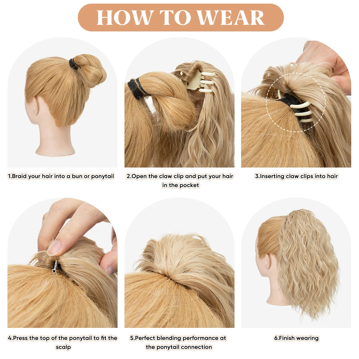 13-Inch Premium Synthetic Curly Claw Clip Ponytail – Blonde Brown Short Hairpiece, Fake Hair Extensions P064