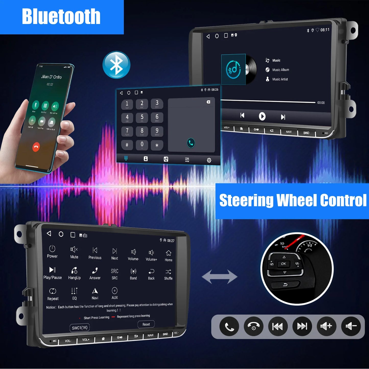 9" Android 15 Car Stereo - 6GB+128GB Wireless CarPlay GPS WiFi Bluetooth FM for VW