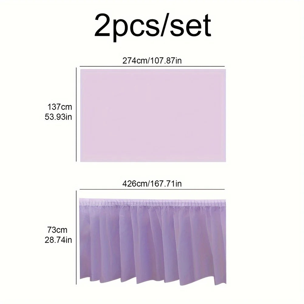 2PCS Disposable Paper Tablecloth & Table Skirt Set – Rectangular Party Table Cover for Events, Weddings & Decorations
