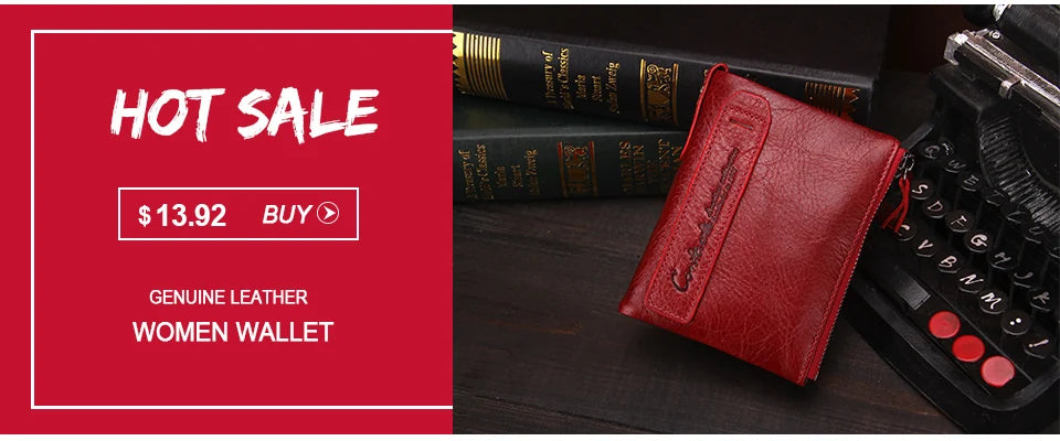CONTACT'S Genuine Leather Short Wallet for Women — Luxury Designer Card & Coin Holder, Mini Money Clip Wallet with Free Shipping