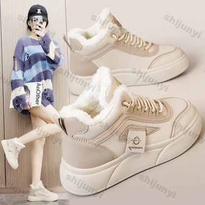 Women’s Chunky Sneakers – Autumn Winter Warm Cotton Plush Platform Fashion Shoes