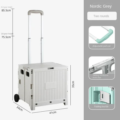 Portable Camping Trolley Storage Box - Folding Outdoor Organizer with Adjustable Handle for Picnics & Travel