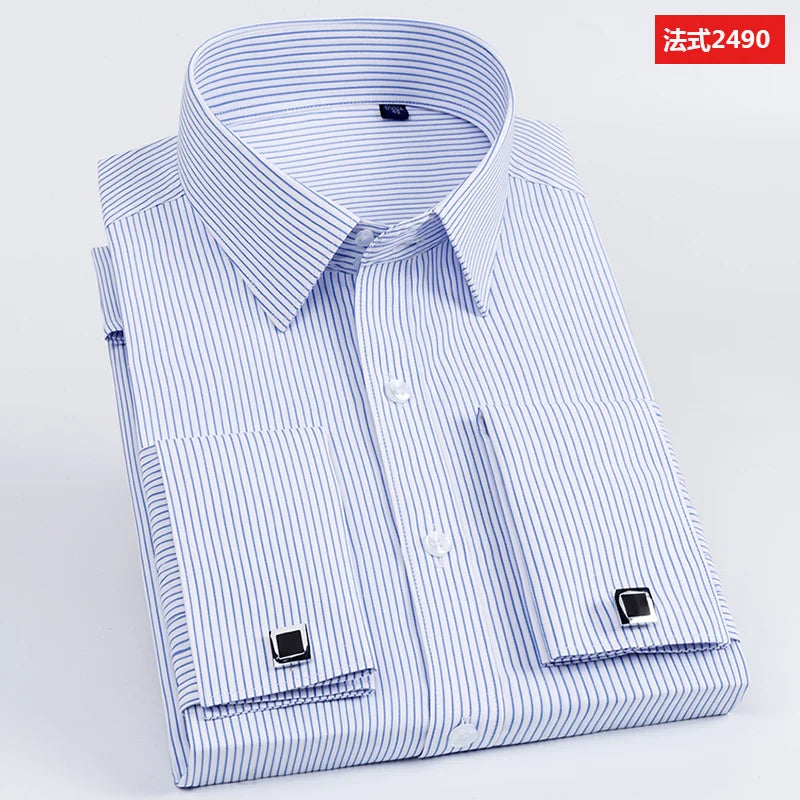 Men’s French Cuff Dress Shirt - Slim Fit Solid Color Long Sleeve Formal Business Shirt