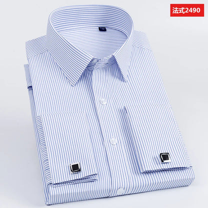 Men’s French Cuff Dress Shirt - Slim Fit Solid Color Long Sleeve Formal Business Shirt