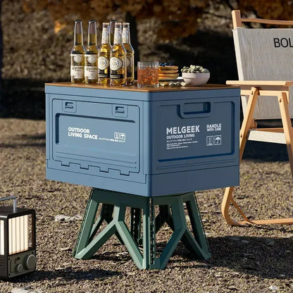 Camping Storage Box with Trunk Organizer - Multi-Functional Folding Outdoor Bench and Chopping Board for Picnics and Car Camping