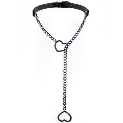 Heart Slip Chain Necklace – Black Leather Gothic Choker for Women, Punk & Goth Jewelry